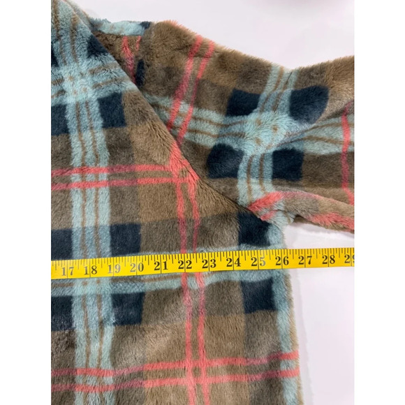 Cato Women's XLarge Faux Fur Blue Brown Pink Plaid Overcoat Barbie Academia - Picture 9 of 13